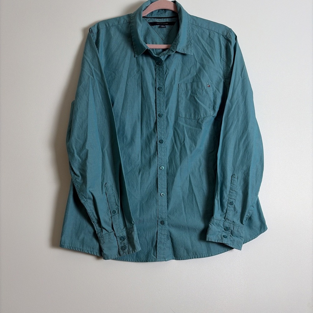 Tommy Hilfiger Men's Teal Button Down Dress Shirt Size XL Preppy